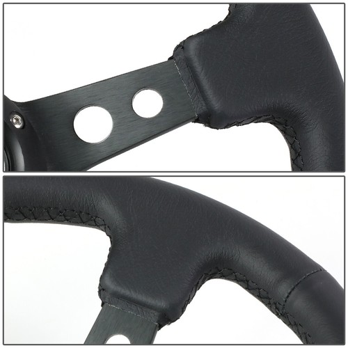 NRG REINFORCED 350MM ALUMINUM BLACK LEATHER 3"DEEP DISH RACING STEERING WHEEL - Picture 3 of 5