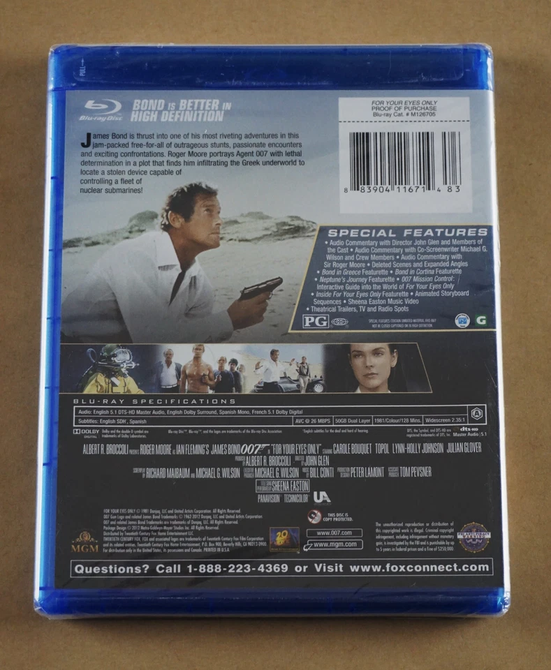 For Your Eyes Only (Blu-ray Disc, 1981, 2012) Roger Moore 007 James Bond . NEW - Image 2 of 4