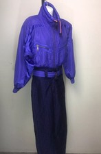 Kaelin Women's Purple Black Belted Neon Retro Snow Ski Suit Size 8 Vintage