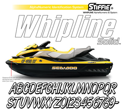 Stiffie Whipline Solid Boat Number Decal - WLS24 Black With Metallic Silver Registration Kit - View #2