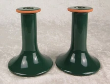 Pair Dansk Green Pottery Candlesticks Portugal Mid Century Modern 5-1/2in Tall