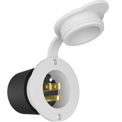 JOURNEYMAN-PRO Power Inlet Port Receptacle Connector 15 AMP 110 Volt White Flange Surface Mount
