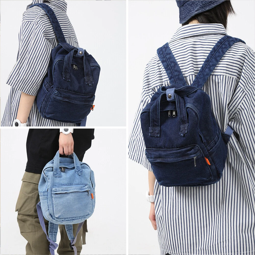 Women Small Denim Backpack Retro Jean Handbag Vintage Shoulder Bag School Travel