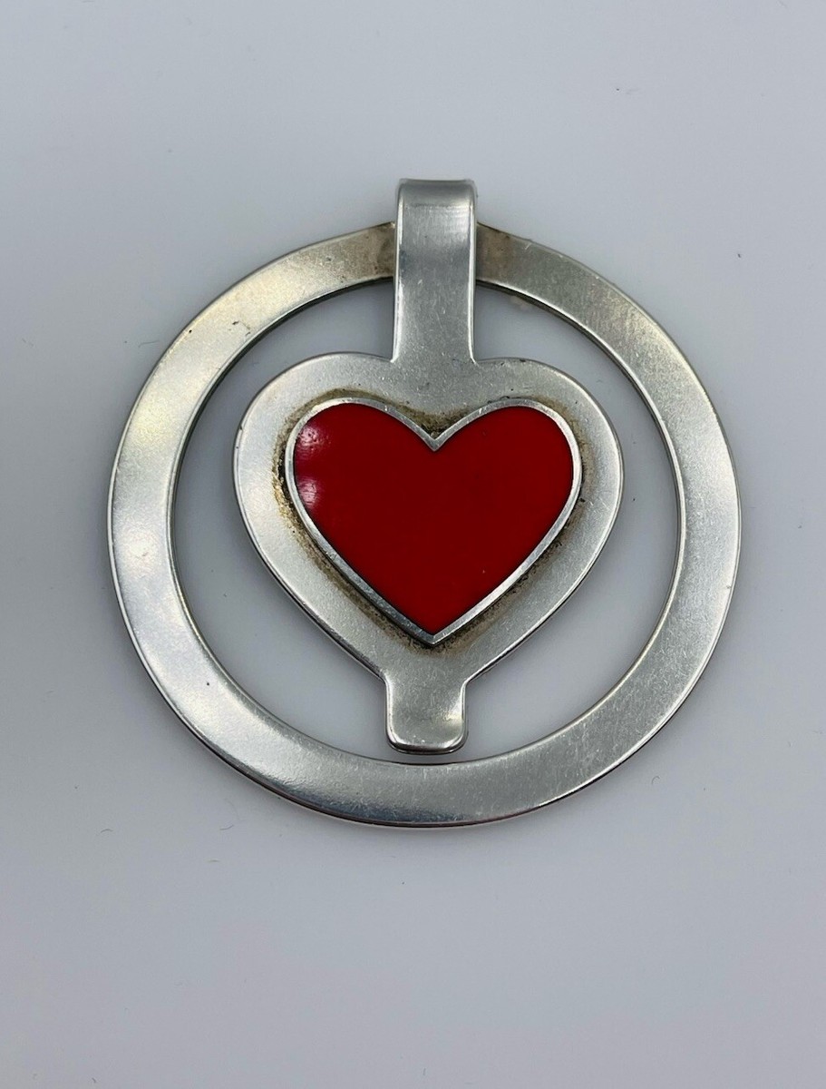 Georg Jensen Denmark Sterling Silver Red Enamel Valentines