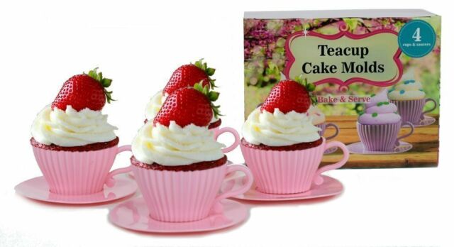 4 pcs/set Silicone Cupcake Cups Muffin Baking Cake Tea Teacup Mold Hi-Q 