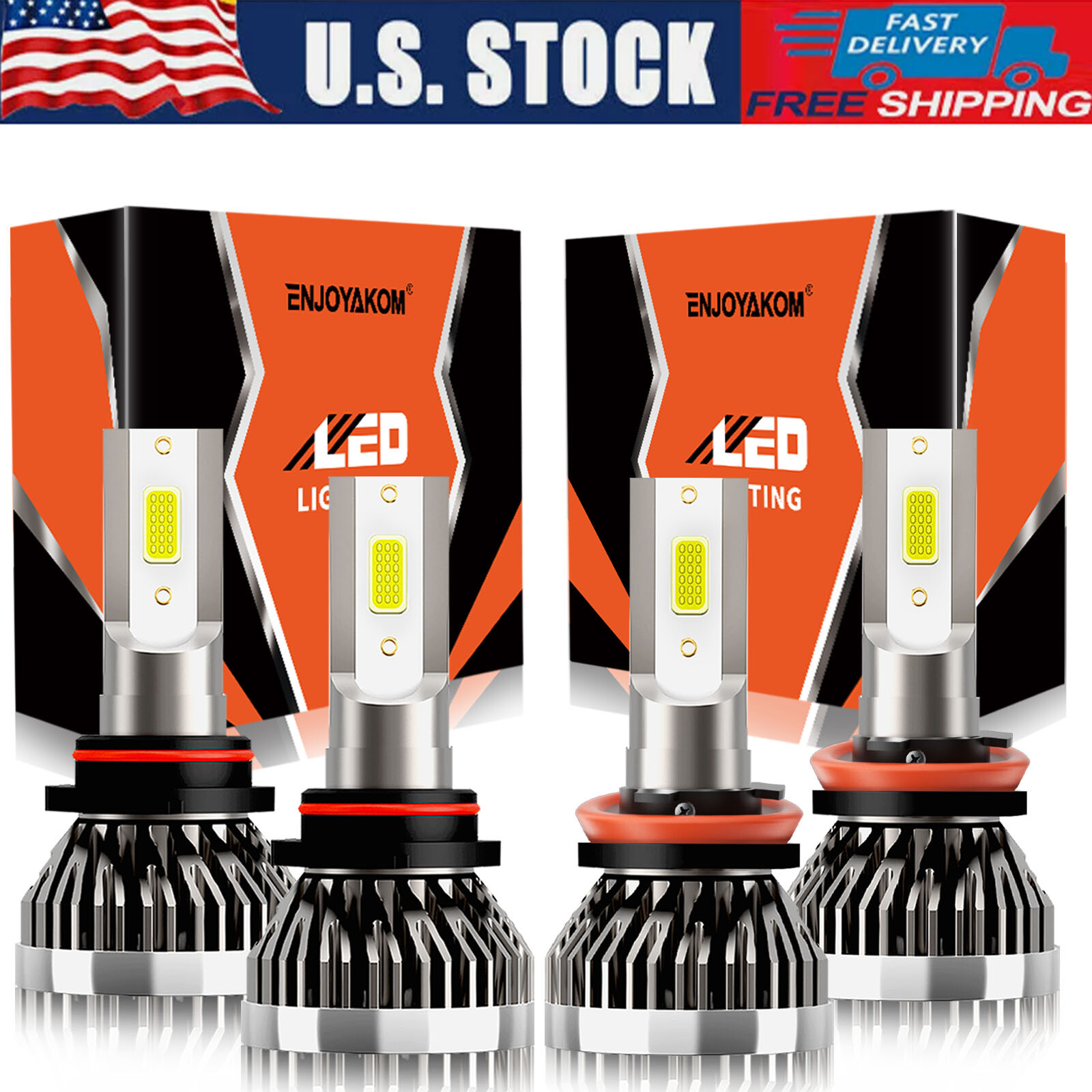 9005 H11 LED Headlight Bulbs Kit 6000K White High and Low Beam 100W 10000LM