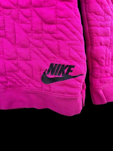 Nike Girl's Size XL Crew Neck Fleece Quilted Sweatshirt Top Side Pockets Pink - Picture 4 of 7