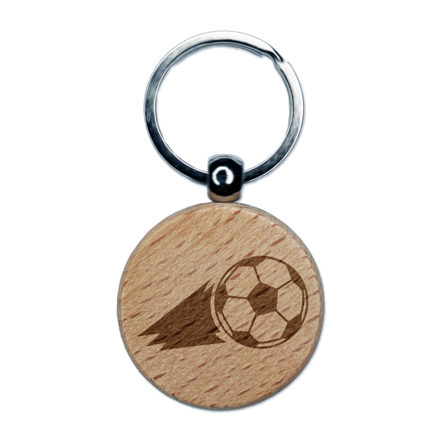 Soccer Ball Wood Keychain with Engraved Action Design  