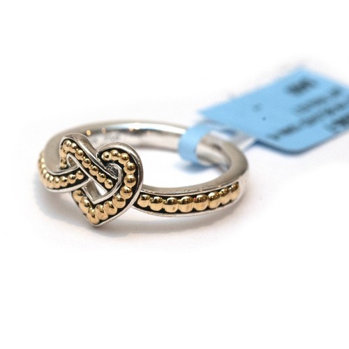 Anillo LAGOS Nuevo Amado Corazón 10mm Dos Tonos Plata de Ley y Oro 18K Talla 7 - Imagen 2 de 8