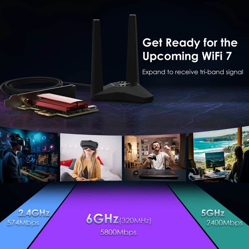 BE8800 WiFi 7 PCIe Network Card Tri-Band BE200 Wireless Bluetooth5.4 Adapter - image 3 of 4