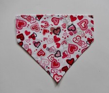 VALENTINE'S DAY DECORATIVE HEARTS ON WHITE DOG SCARF/BANDANA--S, M, L