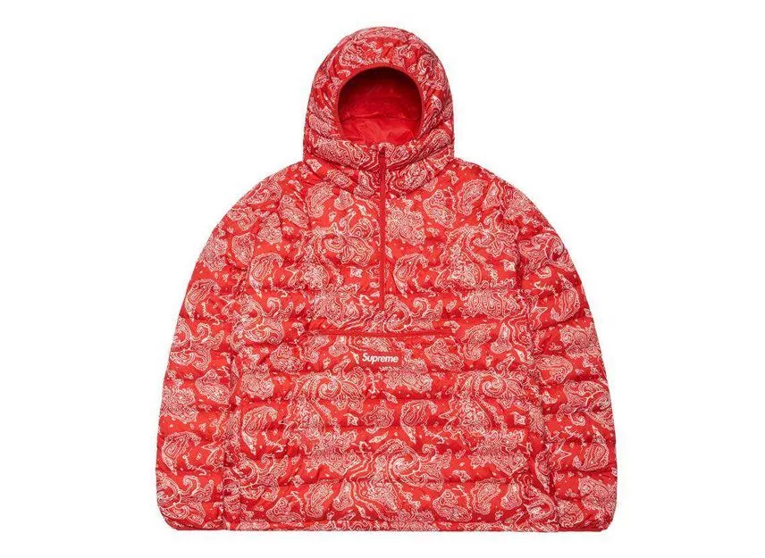 Pull à capuche Supreme Micro Down demi fermeture éclair rouge cachemire