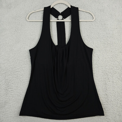 #ad White House Black Market Tank Top Medium Black Gathered Scoop Neck T Strap Back $22.45