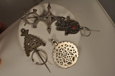 ANCIENNE BROCHE EN Argent Massif Art Déco Nouveau créateur Corne Agate