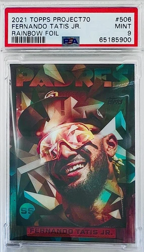 2021 Topps Project 70 Fernando Tatis Jr. By Mikael B. Rainbow Foil #/70 PSA 9