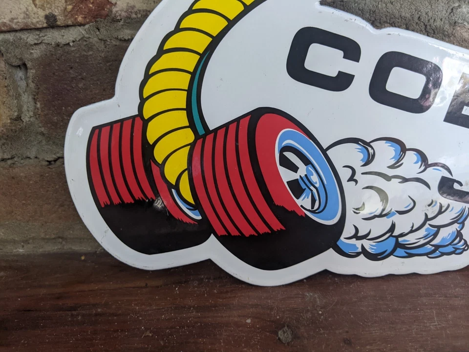 VINTAGE FORD COBRA JET DEALER PORCELAIN DEALERSHIP SIGN DIE-CUT 12" X 9" - Image 3 of 4