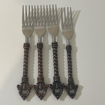 4 Gracious Goods Collection Acanthus Fleur de lis Stainless Dinner Forks 8.5 