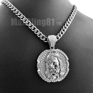 Authentic Hip Hop Gold Plated Cubic Zirconia Jesus Pendant 24" ~ 36" Cuban Chain Necklace