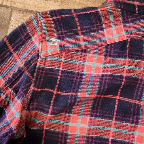 Billabong Women's Large Flannel Red Teal Long Sleeve Snap-up Shirt 100% Cotton - Picture 11 of 13