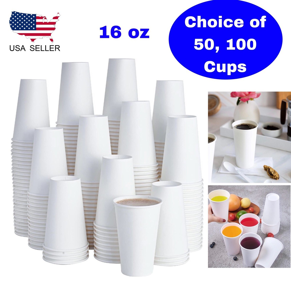 16 oz Paper Cups Disposable Coffee Cups Party Cups For Hot Cold Drinks BPA  FREE