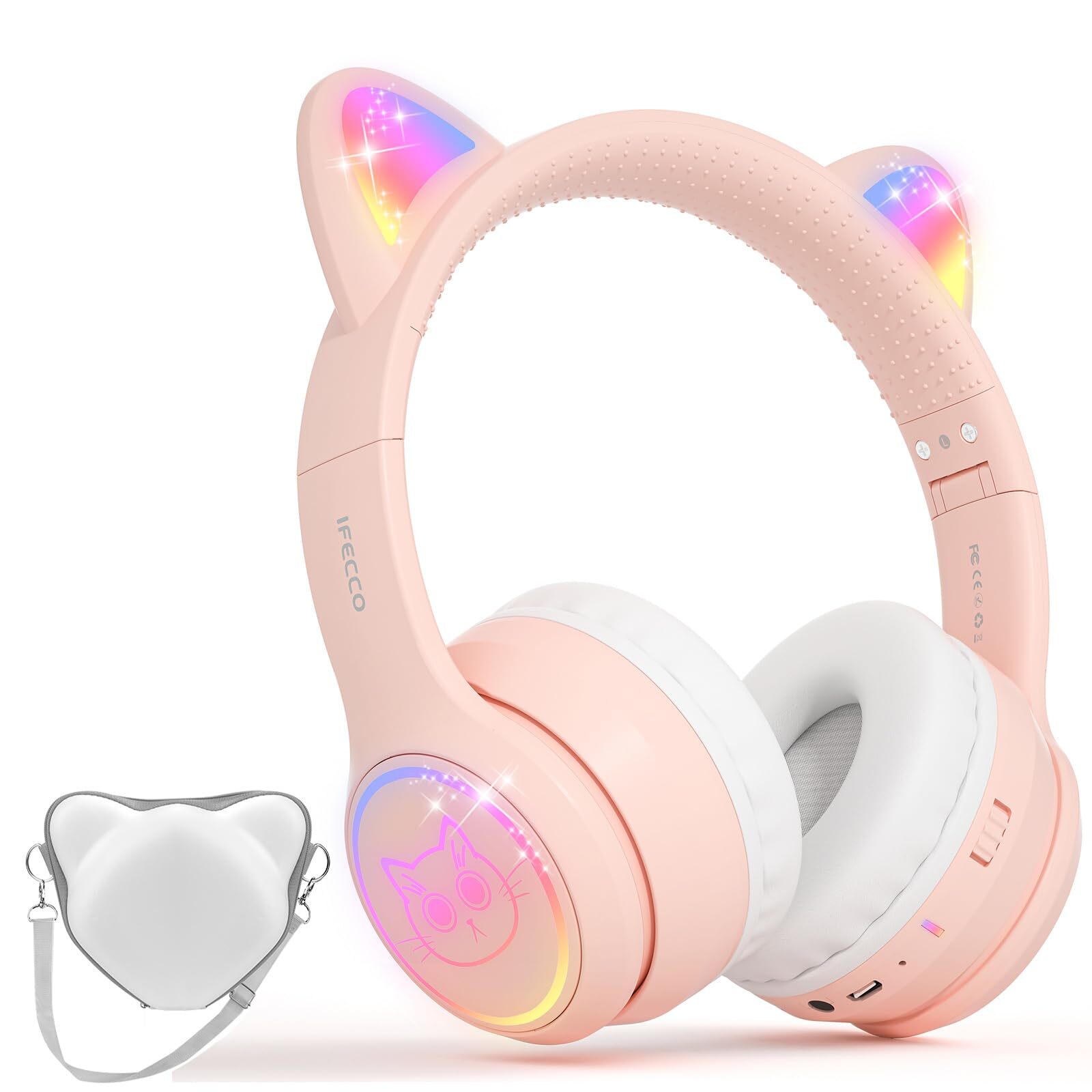 IFECCO Kids Cat Ear Bluetooth Headphones Wireless On-Ear Headset with Cute Design-image