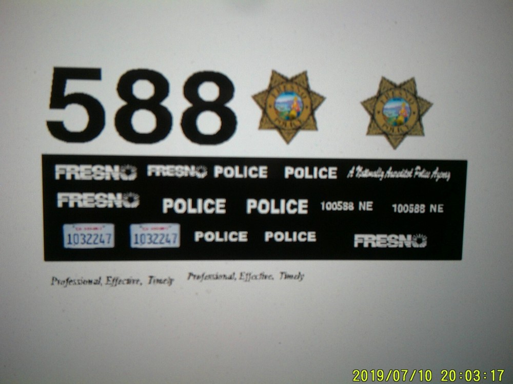 Fresno California Police Patrol Vehicle Decals 1:24