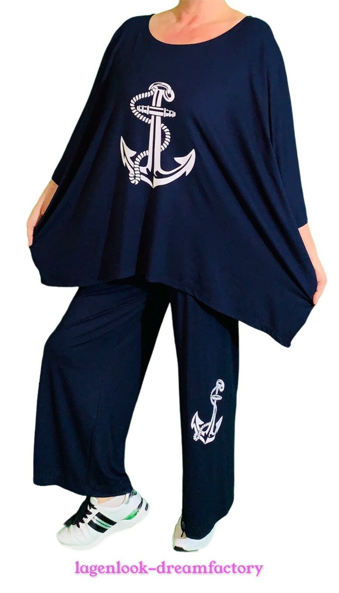 Pantalon Large En Jersey Bleu Marine Rayé - Marque My Obsession, Tailles 42 à 52, Neuf Avec étiquettes