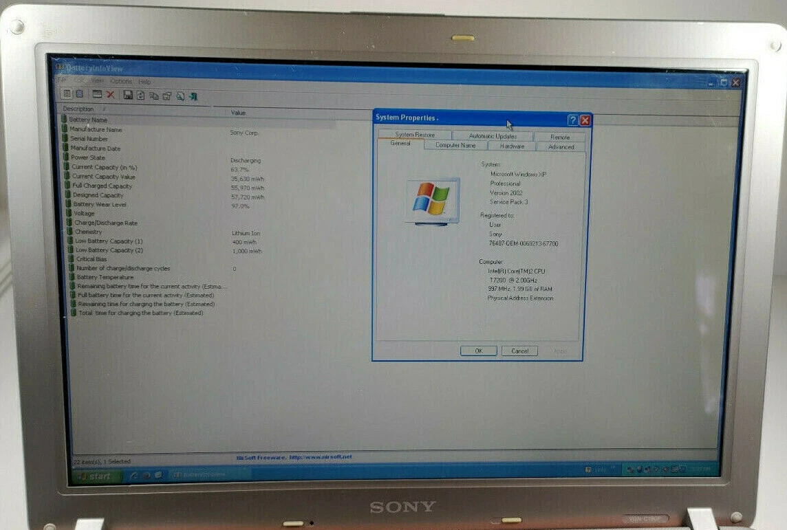 Sony Vaio VGN-C190P 13.3" Intel Core 2 Duo T7200 2.0 GHZ 2GB RAM.