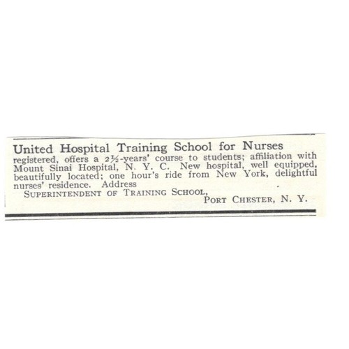 United Hospital Training School for Nurses Port Chester NY c1918 Ad AE5