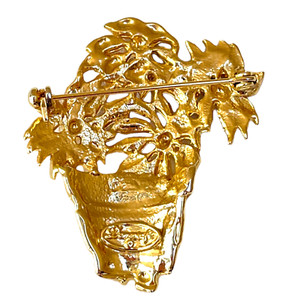 Authentic Vintage DANECRAFT Flower Pot Brooch Pin Gold Plated