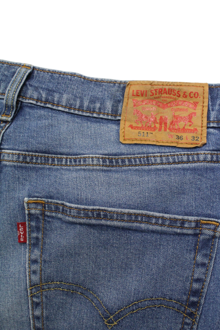 Levi's 511 Jeans Mens W36/L32 Slim Fit Fade Effect Zip Fly Denim Whiskers Blue thumbnail 6