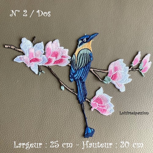 Grande applique brodée, OISEAU BRANCHE de CERISIER - Patch à coudre - ACD03 - Imagen 4 de 4