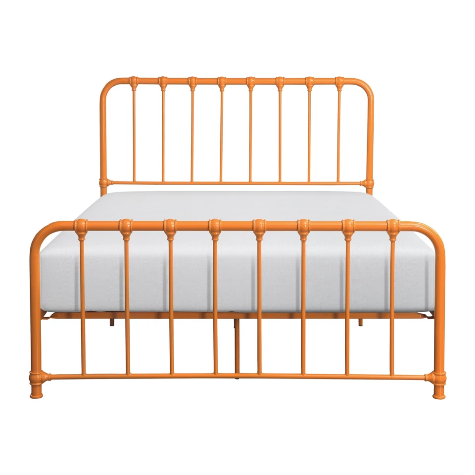 Metal Bed Orange Finish Queen Platform Bed 1pc, Bed in a Box - Image 2 of 4