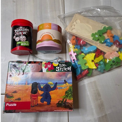 Disney Lilo & Stitch Puzzle Yahtzee To Go Mindfulness Dice Wooden Puzzle Lot