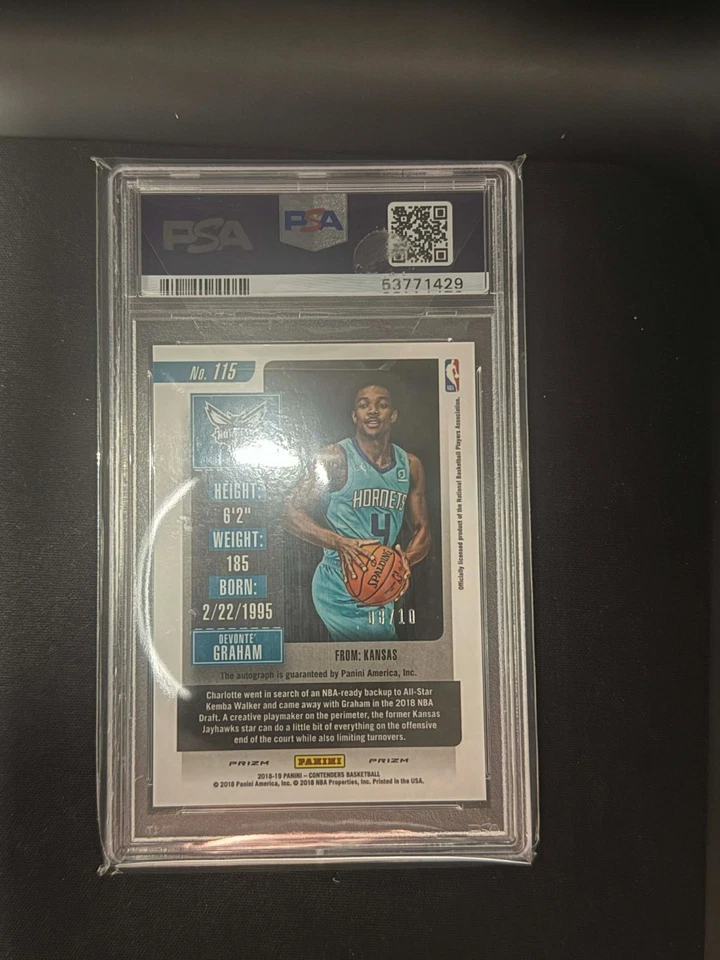 DEVONTE GRAHAM 2018 PANINI CONTENDERS BL/HEAD AUTO 8/10 PREMIUM GOLD PSA 9 #115 - Image 3 of 3