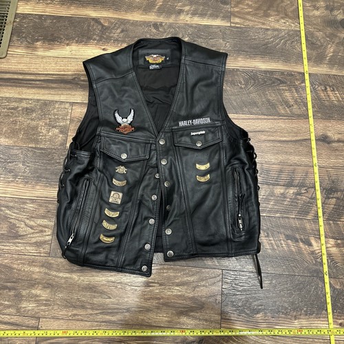 Harley-Davidson Leather Vest with Patches and Pins Size XL Mens Made In Usa - Picture 2 of 14