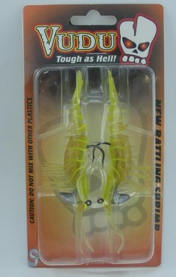 Egret Baits E-VS35R-14-15 3.5'' Vudu Shrimp with Rattle Chartreuse