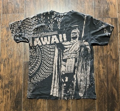 Vintage Y2K Gods Kingdom Hawaii AOP Mens Large Black T Shirt Surfing Tattoo God