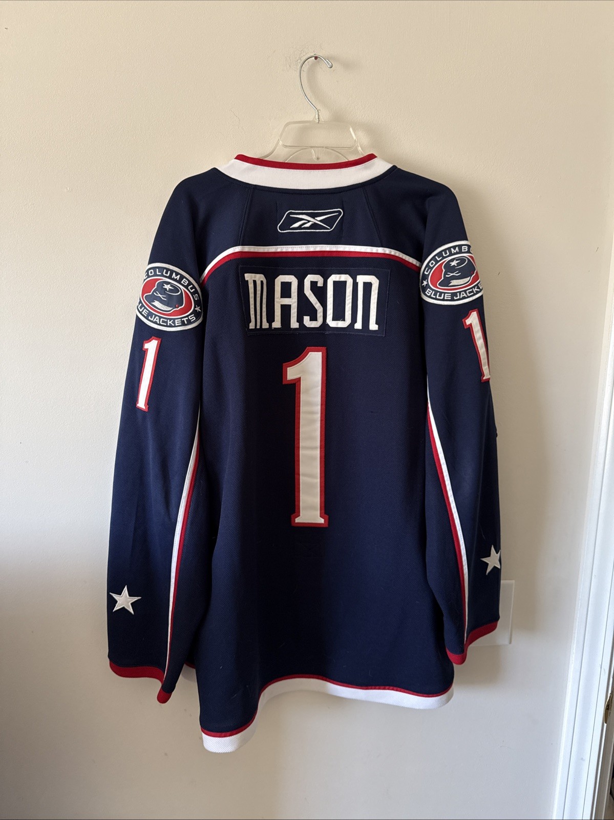 Men’s Reebok Steve Mason #1 Columbus Blue Jackets Jersey NHL Sz 52 - Blue thumbnail 5