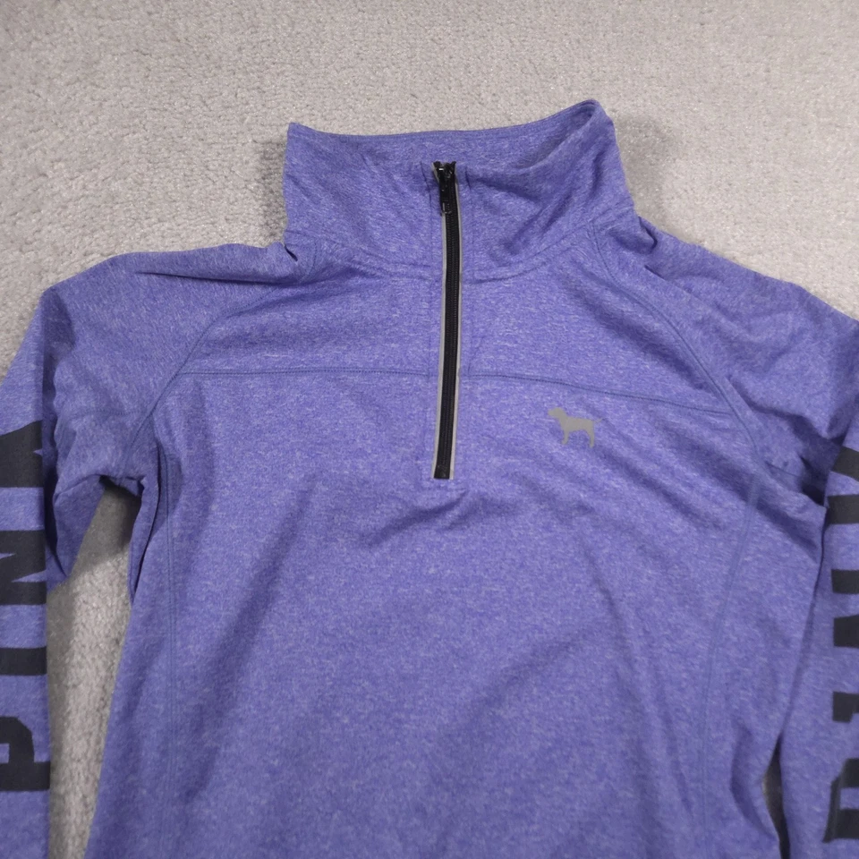 РОЗОВЫЙ Victoria's Secret пуловер женщин средний синий четверть молнии отверстия для пальцев - Изображение 3 из 4