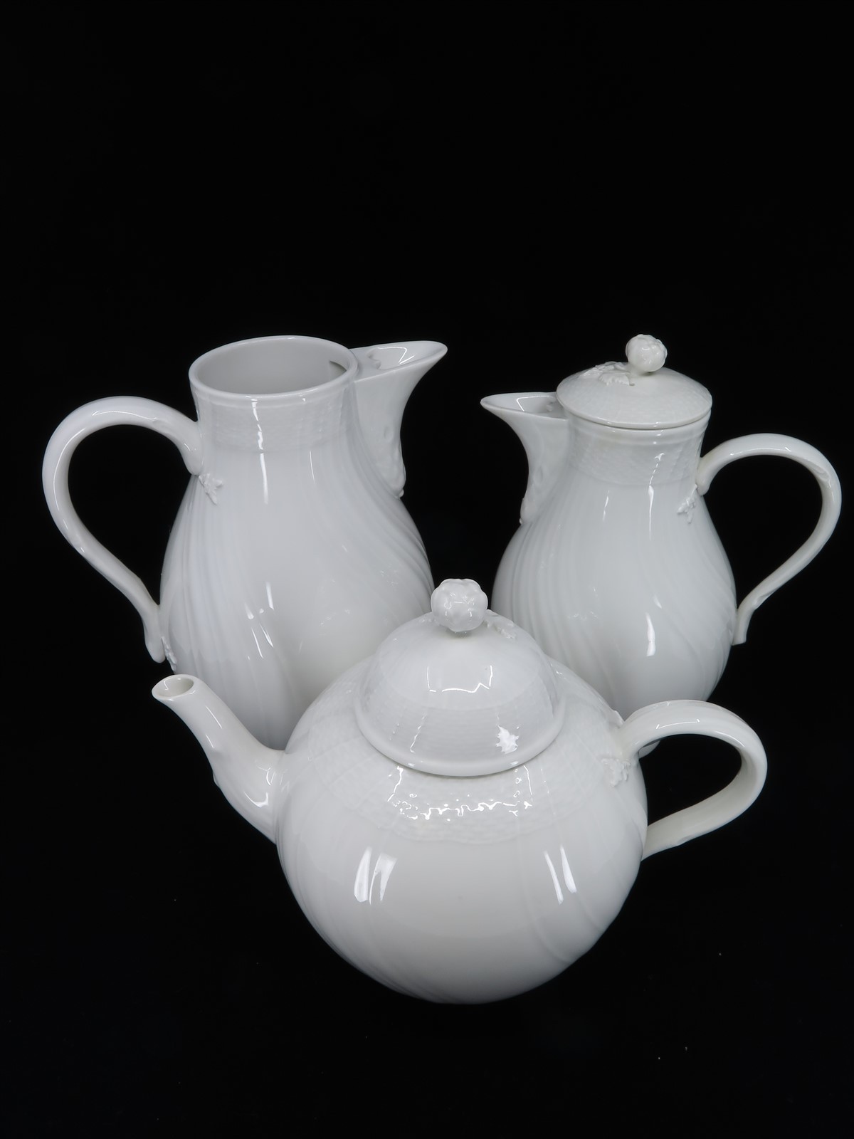 KPM Neuosier White Porcelain Basketweave China: Pitcher, Coffee Pot, & Tea Pot