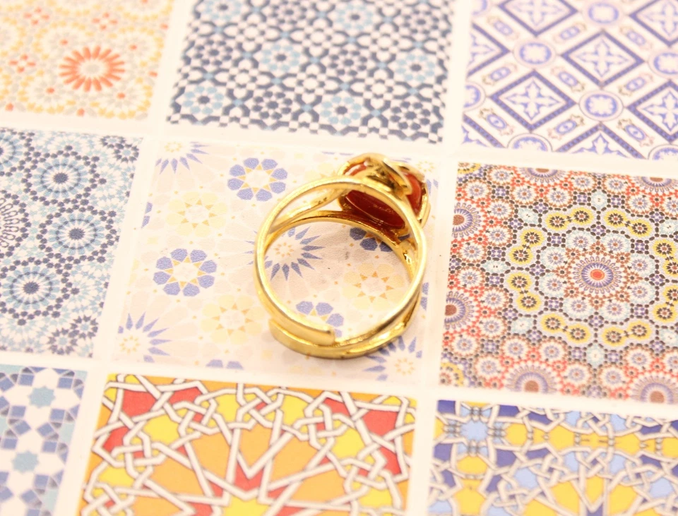 ANELLO CORALLO ROSSO NATURALE SPOLA  ARGENTO DORATO MIS 13 REGOLABILE ARTIGIANAL - Immagine 4 di 4