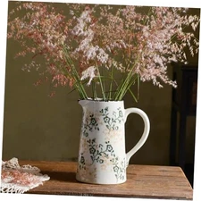 Ceramic Vintage Flower Vase with Handle, Chinoiserie Floral Vase for Pitcher