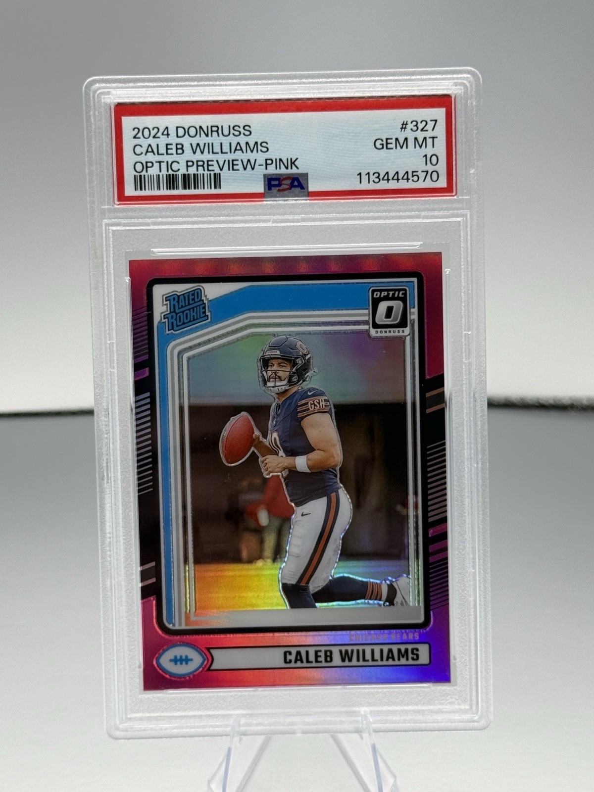 PSA 10 2024 Donruss Caleb Williams Rated Rookie RC #327 Optic Preview Pink Prizm