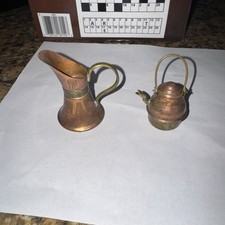 Japan 2 Vintage Copper Brass Banded Pitcher kettle Handle dollhouse furniture
