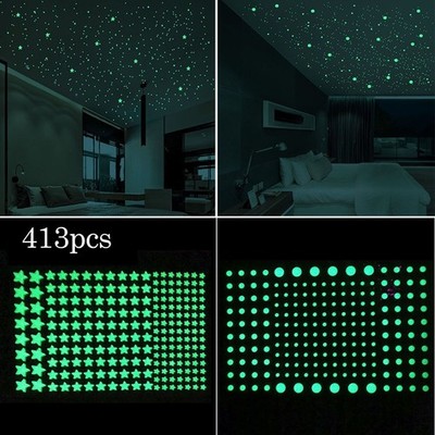 413x Wandtattoo Nachtleuchtend Mond Sterne Night Glow Leuchtsticker Kinderzimmer