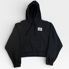 Jordan Women  s Air Jordan Logo Black Loose Fit Cropped Sweatshirt Hoodie MEDIUM