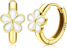 925 Sterling Silver Flower Hoop Earrings Toddler 18K Gold Plated Small Huggie Ho