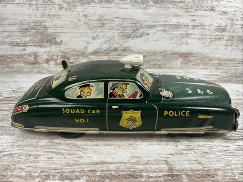 Vintage 1950s Marx Dick Tracy Squad Car No. 1 Tin Litho Wind-Up Toy Car READ*