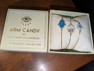 Authentic 3 Arm Candy Eye Candy Los Angeles Luxe Bracelets 18K Yellow Gold Plated with Box